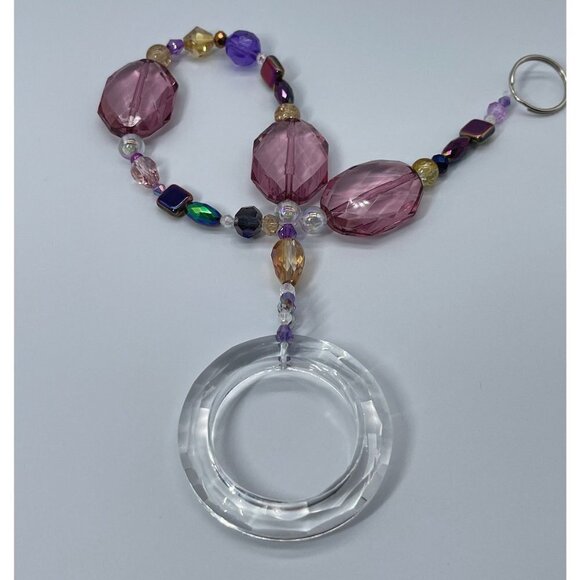 Beaded Suncatcher - Purple Gold - Clear Crystal Prism Ring - Hanging Decor - Picture 13 of 16